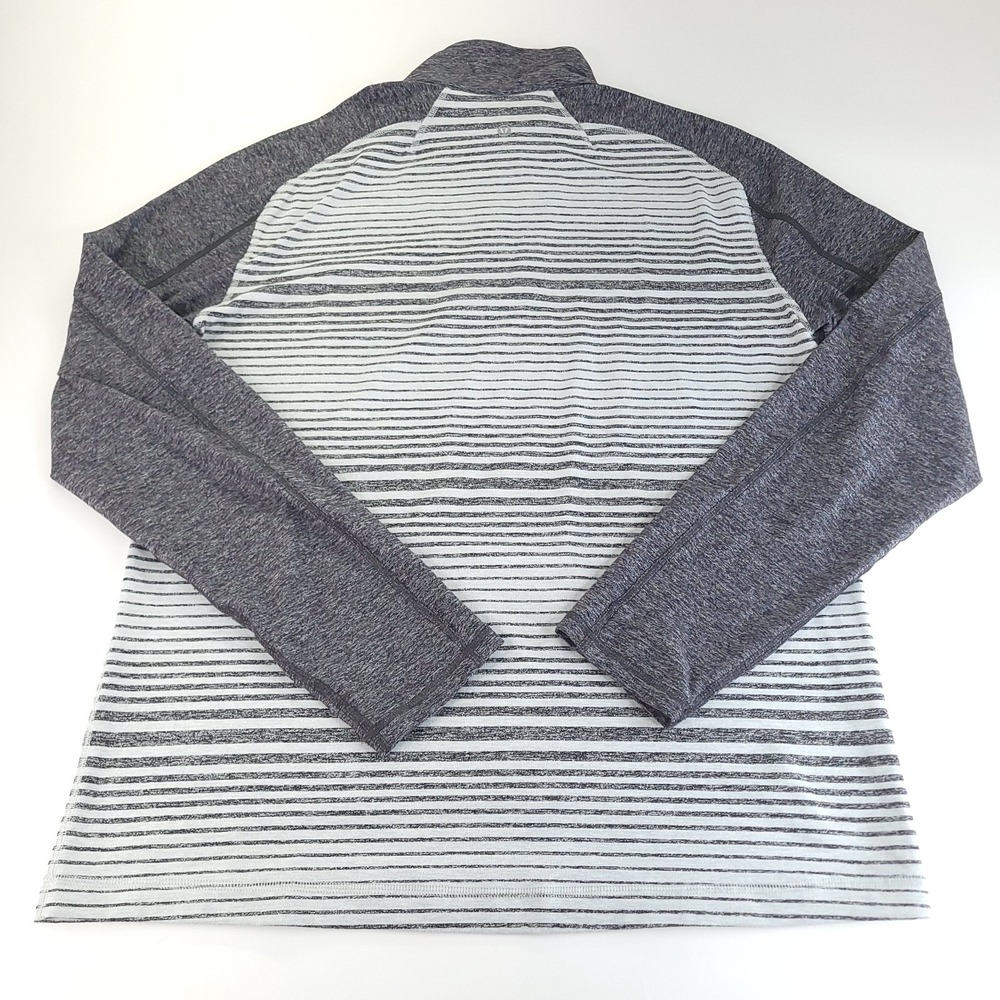 Lululemon Shirt Mens XL Gray White Striped Quarter Zip Raglan Sleeve Pullover - Picture 7 of 9